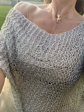 Open-hand Knit sparkly sequins silver Women's poncho - Lightweight Beach or even